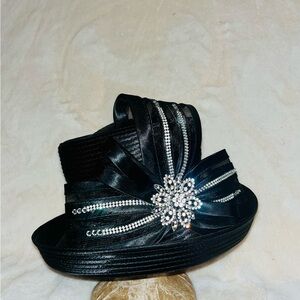 Elegant Black Women's Hat with Rhinestone Detailing